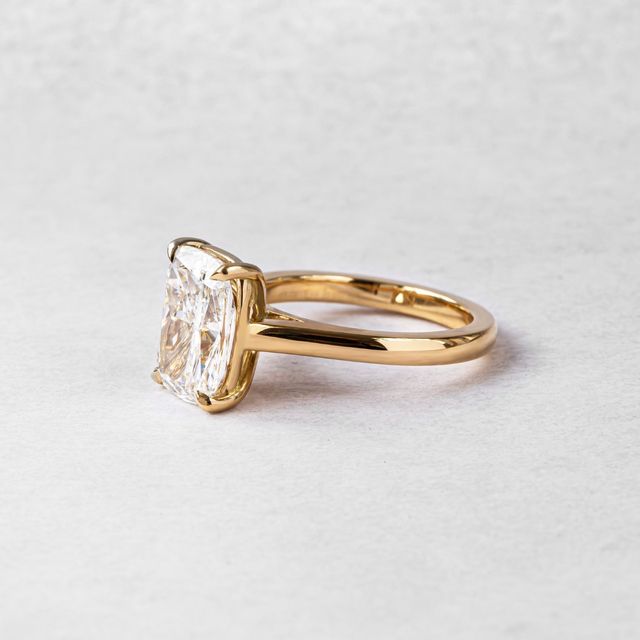 4.01ct Lab Diamond Elongated Cushion Engagement Ring in Yellow Gold Solitaire – Avery