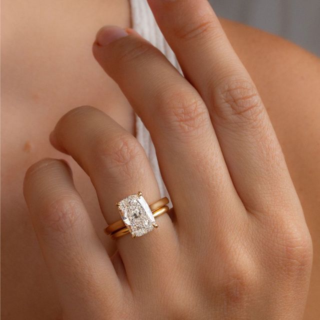 4.01ct Lab Diamond Elongated Cushion Engagement Ring in Yellow Gold Solitaire – Avery