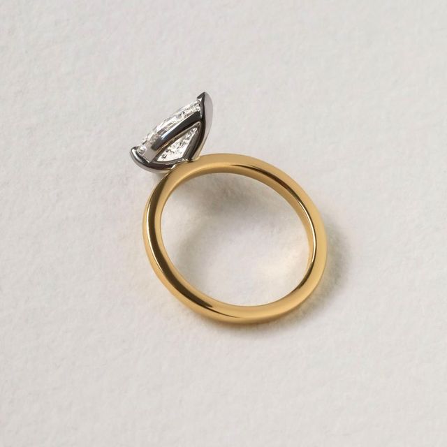 North West Two Tone Pear Lab Solitaire Engagement Ring- 1.70ct