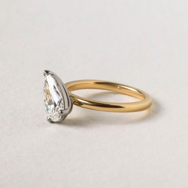 North West Two Tone Pear Lab Solitaire Engagement Ring- 1.70ct