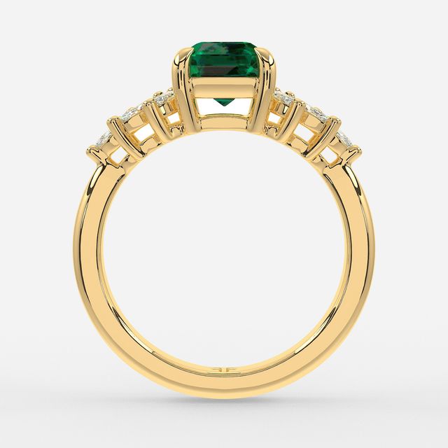 1.00ct Lab Grown Asscher Green Emerald Anastasia Yellow Gold Cluster Engagement Ring