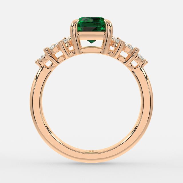 1.00ct Lab Grown Asscher Green Emerald Anastasia Rose Gold Cluster Engagement Ring
