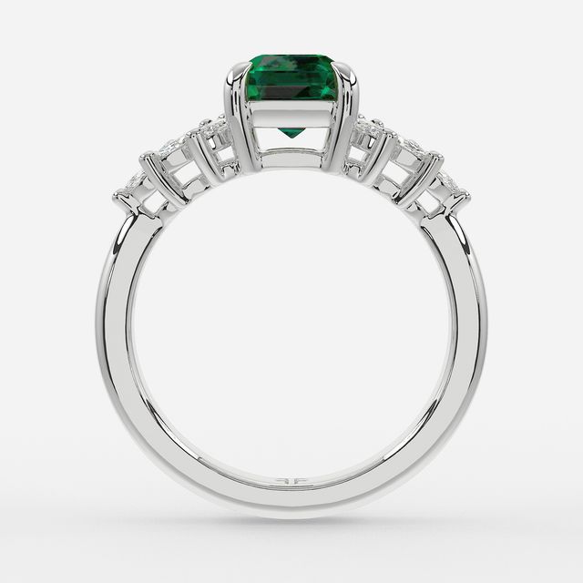 1.00ct Lab Grown Asscher Green Emerald Anastasia White Gold Cluster Engagement Ring