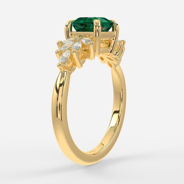 1.00ct Lab Grown Asscher Green Emerald Anastasia Yellow Gold Cluster Engagement Ring