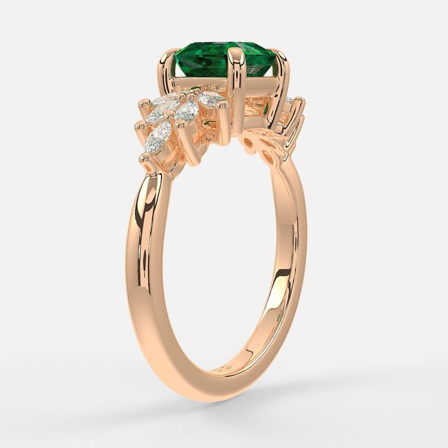 1.00ct Lab Grown Asscher Green Emerald Anastasia Rose Gold Cluster Engagement Ring