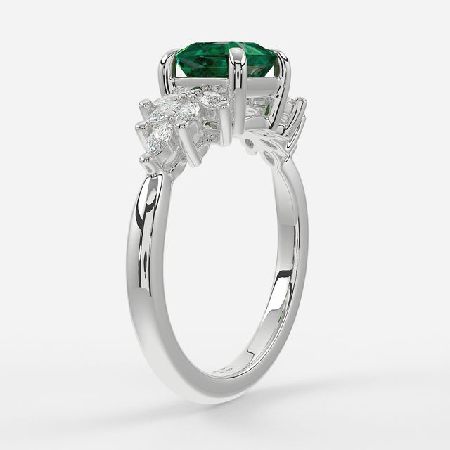 1.00ct Lab Grown Asscher Green Emerald Anastasia White Gold Cluster Engagement Ring