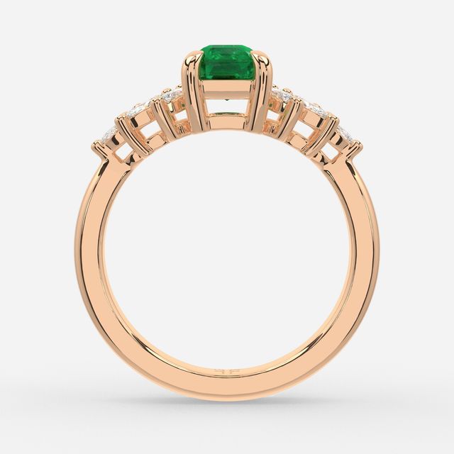 1.00ct Lab Grown Emerald Cut Green Emerald Anastasia Rose Gold Cluster Engagement Ring