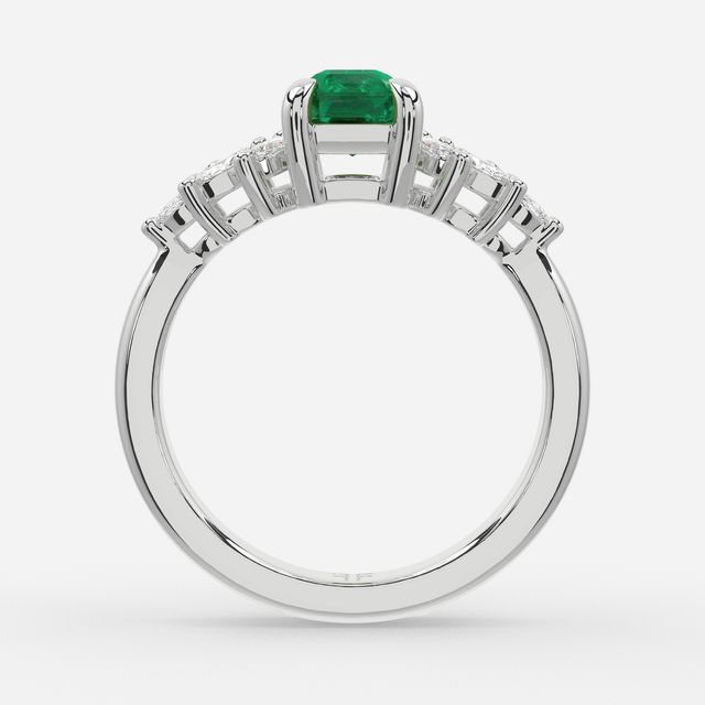 1.00ct Lab Grown Emerald Cut Green Emerald Anastasia White Gold Cluster Engagement Ring