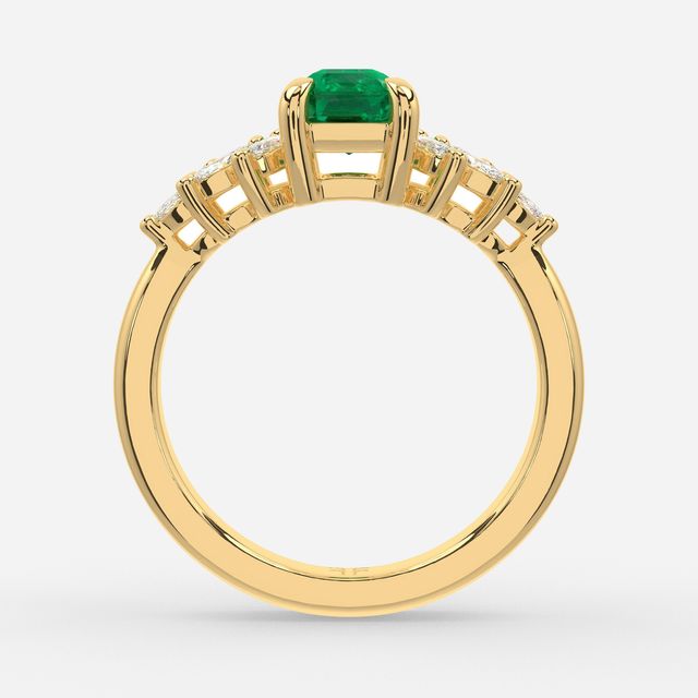 1.00ct Lab Grown Emerald Cut Green Emerald Anastasia Yellow Gold Cluster Engagement Ring