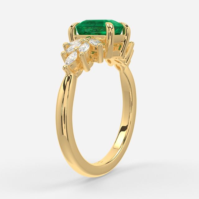 1.00ct Lab Grown Emerald Cut Green Emerald Anastasia Yellow Gold Cluster Engagement Ring