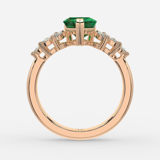 1.00ct Lab Grown Heart Green Emerald Anastasia Rose Gold Cluster Engagement Ring