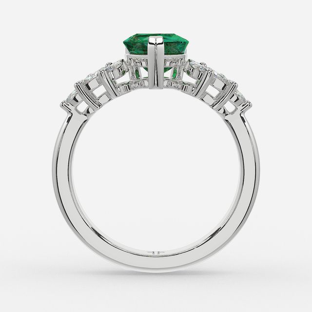 1.00ct Lab Grown Heart Green Emerald Anastasia White Gold Cluster Engagement Ring