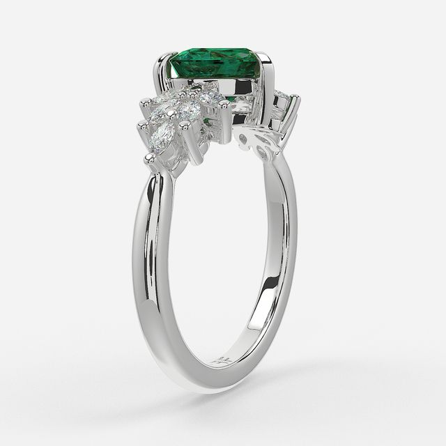 1.00ct Lab Grown Heart Green Emerald Anastasia White Gold Cluster Engagement Ring