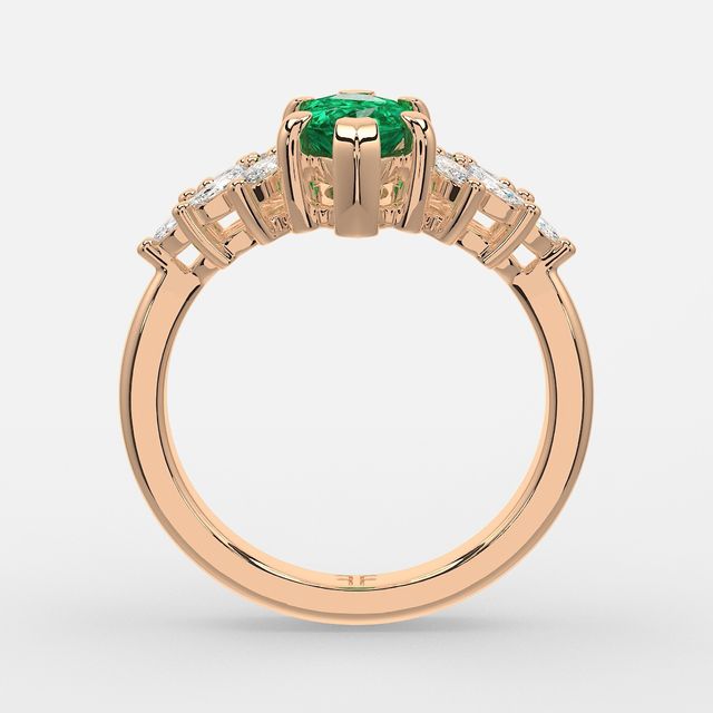 1.00ct Lab Grown Marquise Green Emerald Anastasia Rose Gold Cluster Engagement Ring