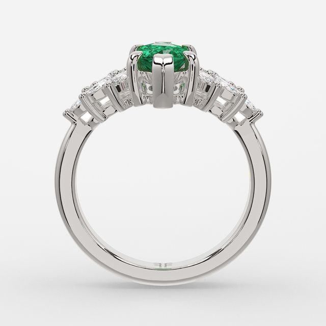 1.00ct Lab Grown Marquise Green Emerald Anastasia White Gold Cluster Engagement Ring