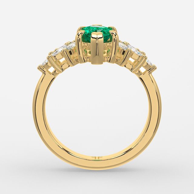 1.00ct Lab Grown Marquise Green Emerald Anastasia Yellow Gold Cluster Engagement Ring
