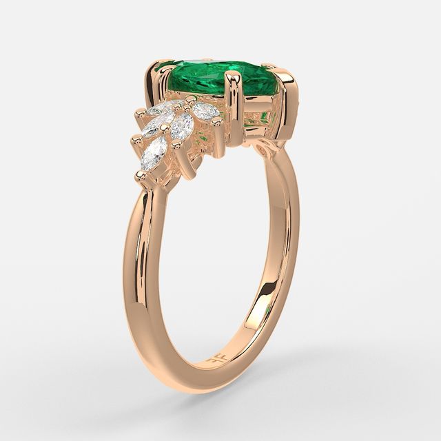 1.00ct Lab Grown Marquise Green Emerald Anastasia Rose Gold Cluster Engagement Ring