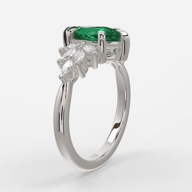 1.00ct Lab Grown Marquise Green Emerald Anastasia White Gold Cluster Engagement Ring