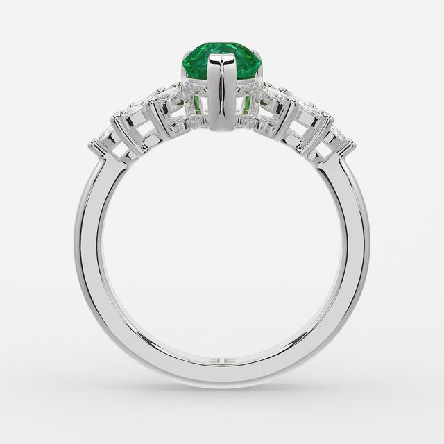 1.00ct Lab Grown Pear Green Emerald Anastasia White Gold Cluster Engagement Ring