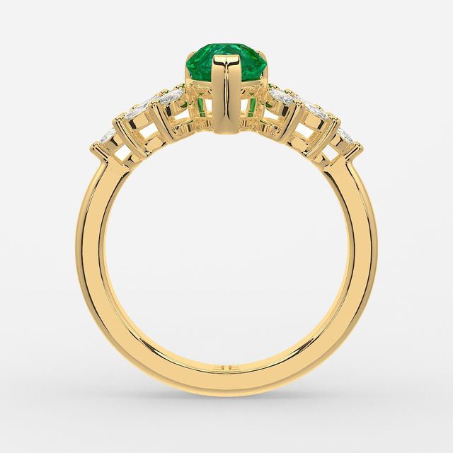 1.00ct Lab Grown Pear Green Emerald Anastasia Yellow Gold Cluster Engagement Ring