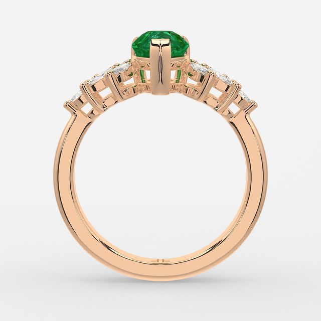 1.00ct Lab Grown Pear Green Emerald Anastasia Rose Gold Cluster Engagement Ring