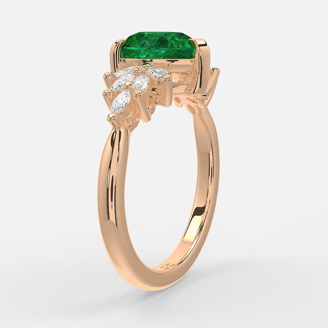 1.00ct Lab Grown Pear Green Emerald Anastasia Rose Gold Cluster Engagement Ring