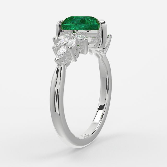 1.00ct Lab Grown Pear Green Emerald Anastasia White Gold Cluster Engagement Ring