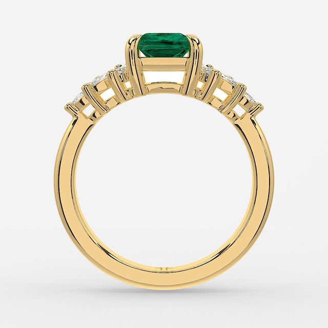 1.00ct Lab Grown Princess Green Emerald Anastasia Yellow Gold Cluster Engagement Ring