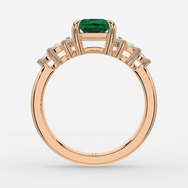 1.00ct Lab Grown Princess Green Emerald Anastasia Rose Gold Cluster Engagement Ring