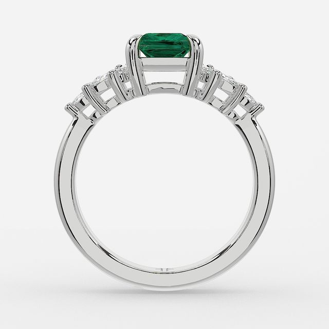 1.00ct Lab Grown Princess Green Emerald Anastasia White Gold Cluster Engagement Ring