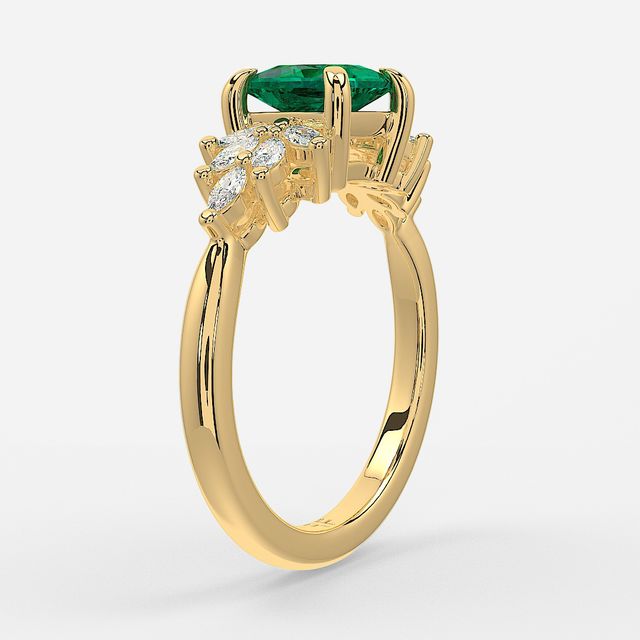 1.00ct Lab Grown Princess Green Emerald Anastasia Yellow Gold Cluster Engagement Ring