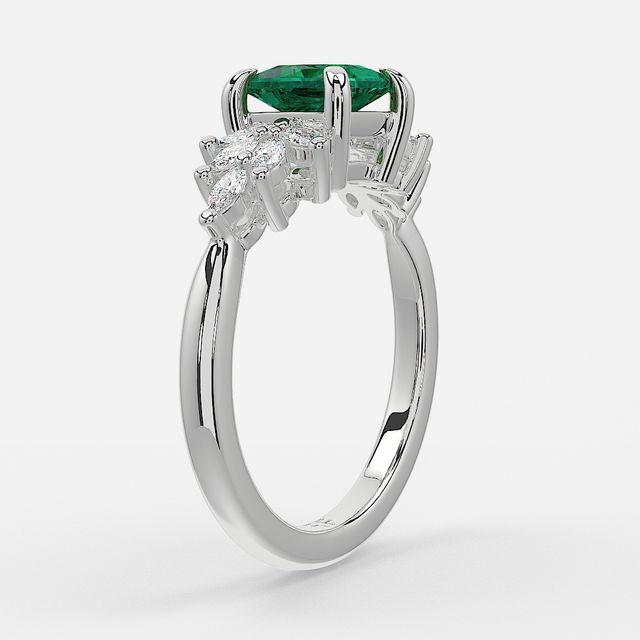 1.00ct Lab Grown Princess Green Emerald Anastasia White Gold Cluster Engagement Ring