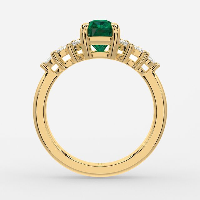 1.00ct Lab Grown Radiant Green Emerald Anastasia Yellow Gold Cluster Engagement Ring