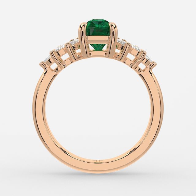 1.00ct Lab Grown Radiant Green Emerald Anastasia Rose Gold Cluster Engagement Ring