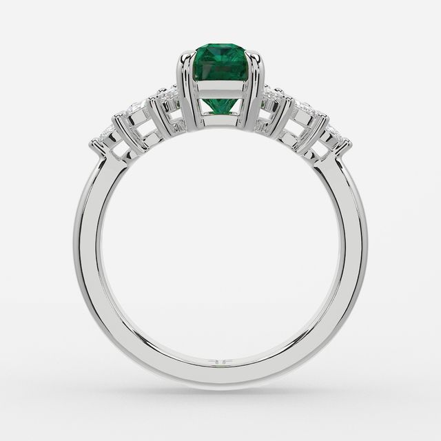 1.00ct Lab Grown Radiant Green Emerald Anastasia White Gold Cluster Engagement Ring