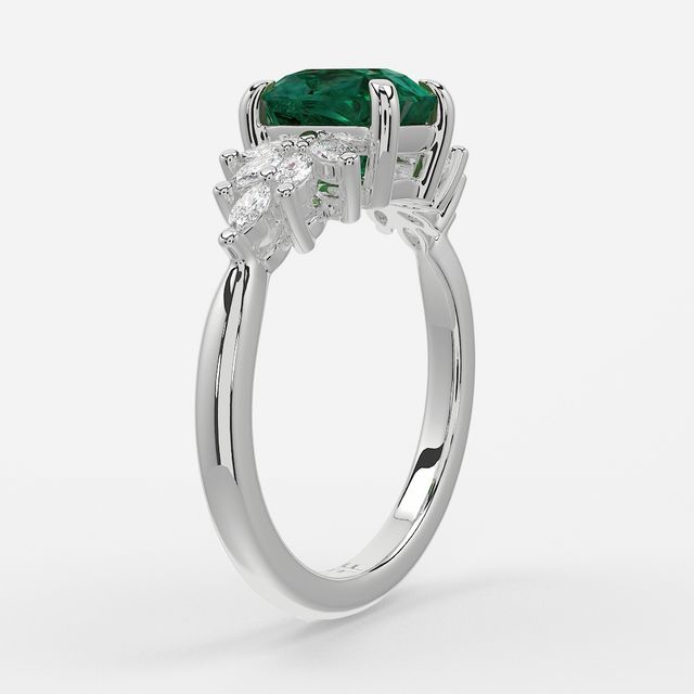 1.00ct Lab Grown Radiant Green Emerald Anastasia White Gold Cluster Engagement Ring