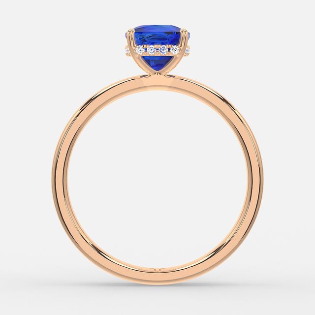 1.00ct Lab Grown Cushion Blue Sapphire Kate Rose Gold Hidden Halo Engagement Ring