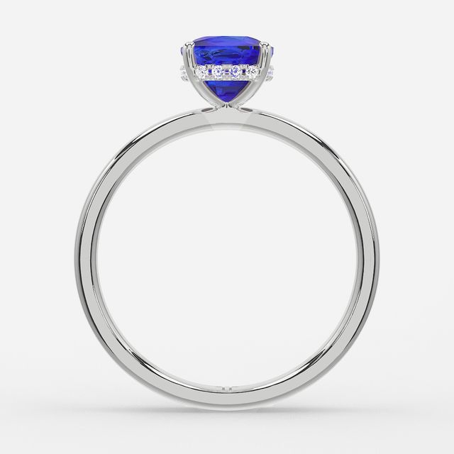 1.00ct Lab Grown Cushion Blue Sapphire Kate White Gold Hidden Halo Engagement Ring