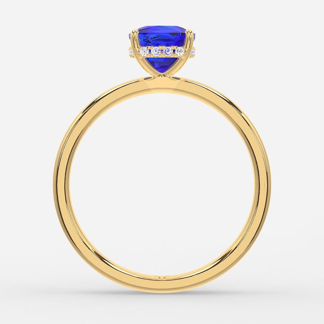 1.00ct Lab Grown Cushion Blue Sapphire Kate Yellow Gold Hidden Halo Engagement Ring