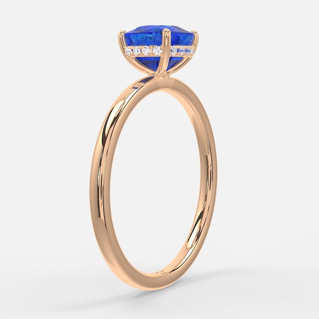 1.00ct Lab Grown Cushion Blue Sapphire Kate Rose Gold Hidden Halo Engagement Ring