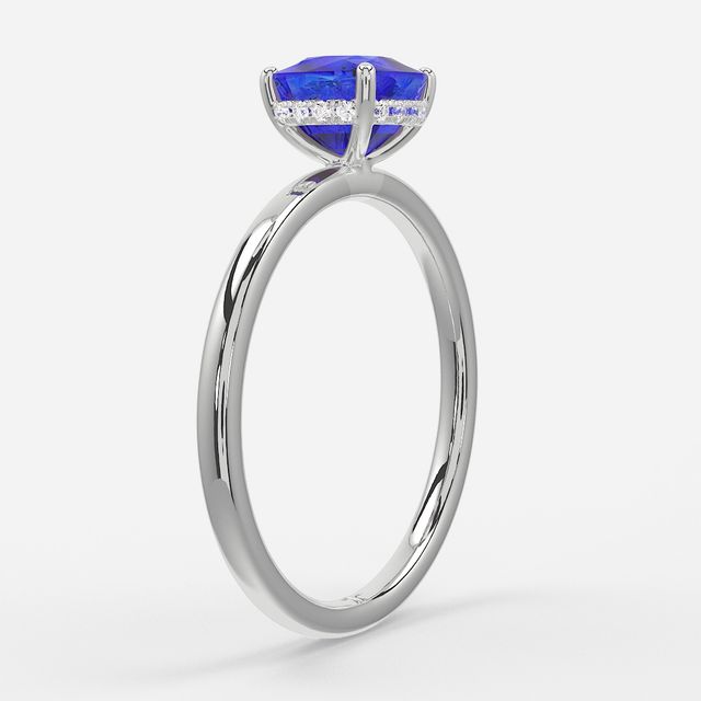 1.00ct Lab Grown Cushion Blue Sapphire Kate White Gold Hidden Halo Engagement Ring