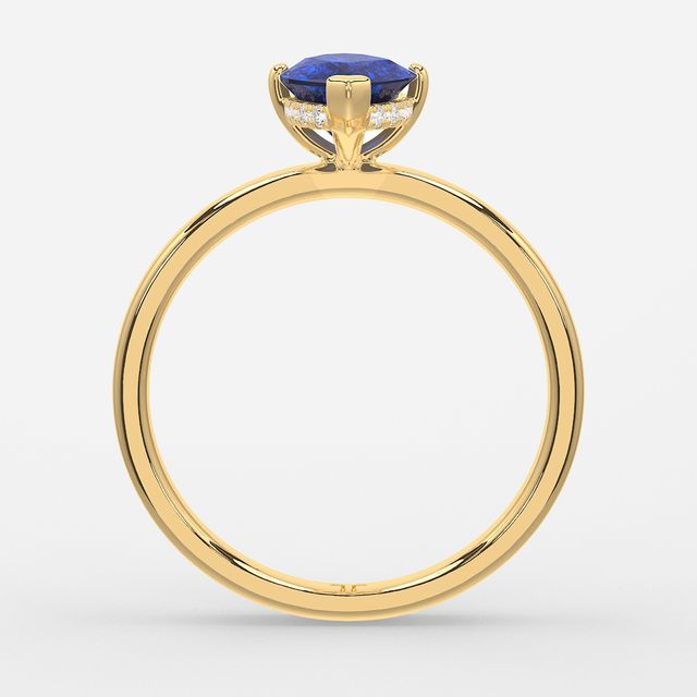 1.00ct Lab Grown Marquise Blue Sapphire Kate Yellow Gold Hidden Halo Engagement Ring