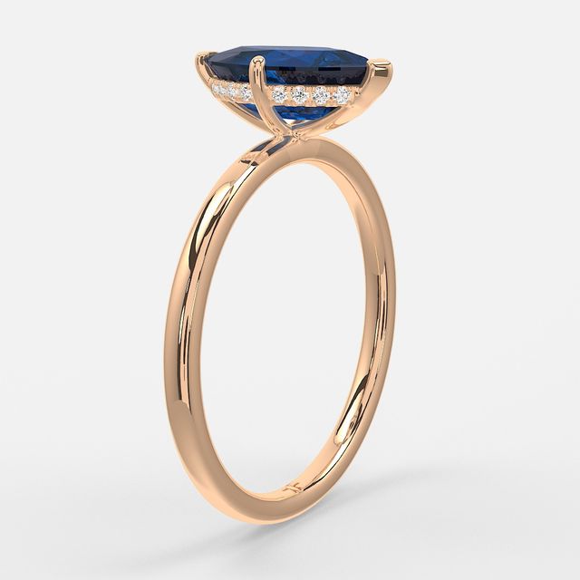 1.00ct Lab Grown Marquise Blue Sapphire Kate Rose Gold Hidden Halo Engagement Ring