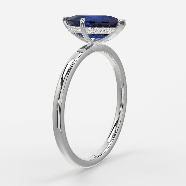 1.00ct Lab Grown Marquise Blue Sapphire Kate White Gold  Hidden Halo Engagement Ring