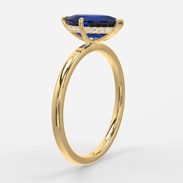 1.00ct Lab Grown Marquise Blue Sapphire Kate Yellow Gold Hidden Halo Engagement Ring
