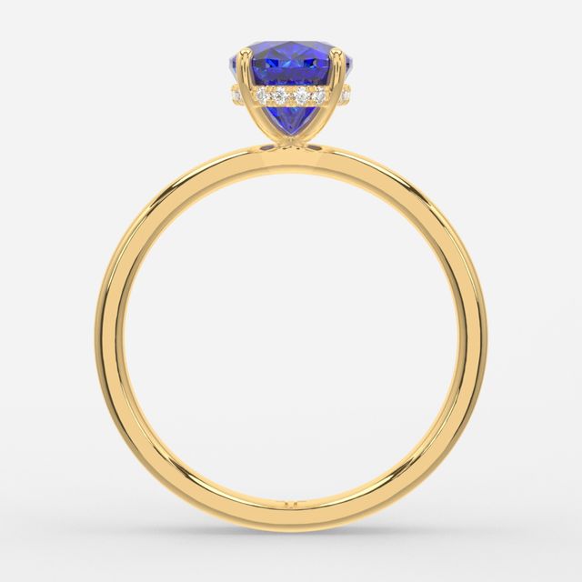 1.00ct Lab Grown Oval Blue Sapphire Kate Yellow Gold Hidden Halo Engagement Ring