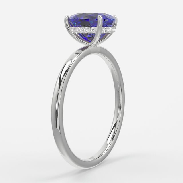 1.00ct Lab Grown Oval Blue Sapphire Kate White Gold Hidden Halo Engagement Ring