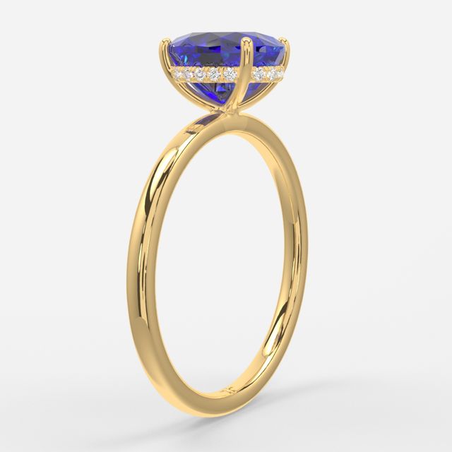 1.00ct Lab Grown Oval Blue Sapphire Kate Yellow Gold Hidden Halo Engagement Ring