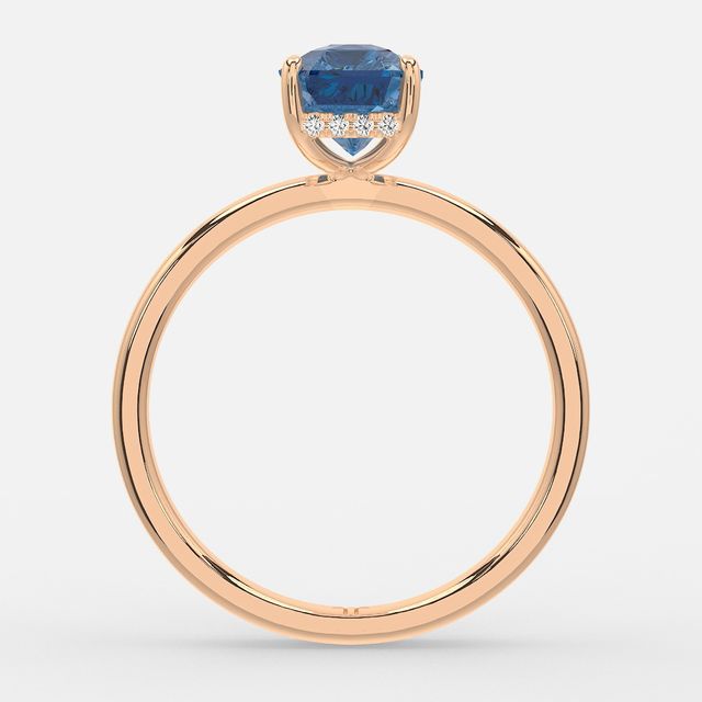 1.00ct Lab Grown Radiant Blue Sapphire Kate Rose Gold Hidden Halo Engagement Ring