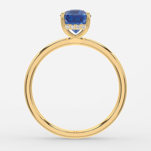 1.00ct Lab Grown Radiant Blue Sapphire Kate Yellow Gold Hidden Halo Engagement Ring